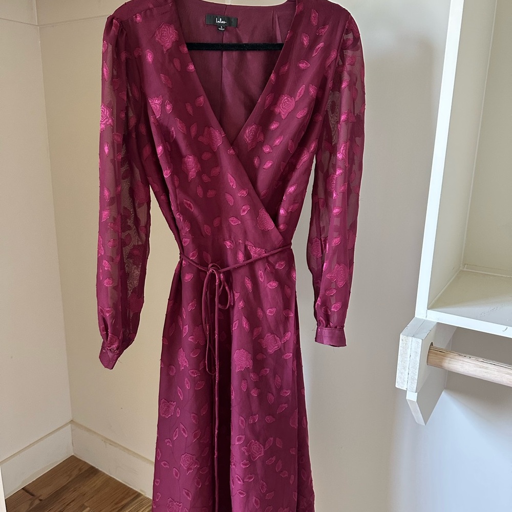 Lulu's Deep Red Floral Wrap Dress